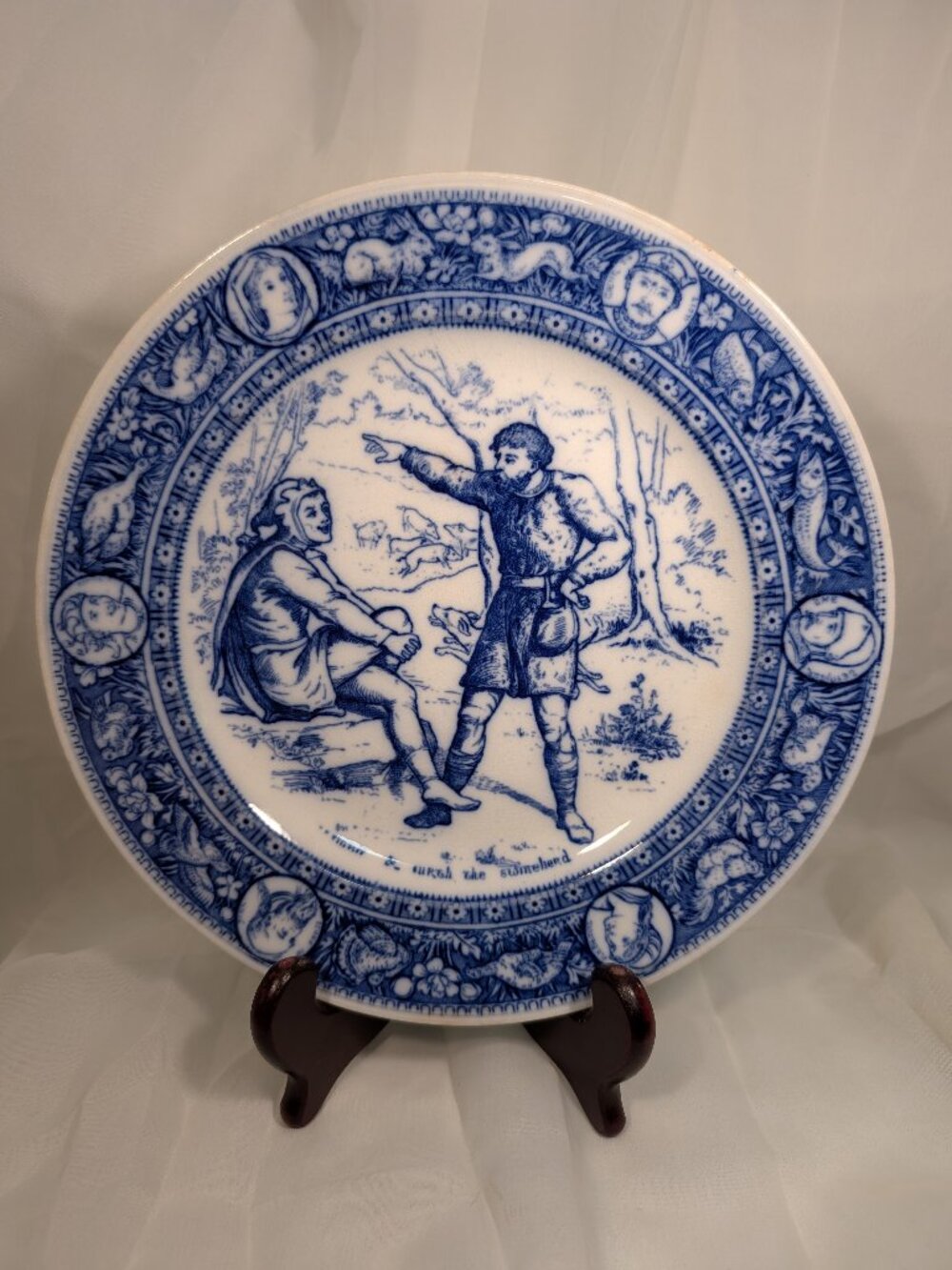 Antique Wedgwood Ivanhoe Flow Blue Plate featuring Wamba Gurth Swineherd England